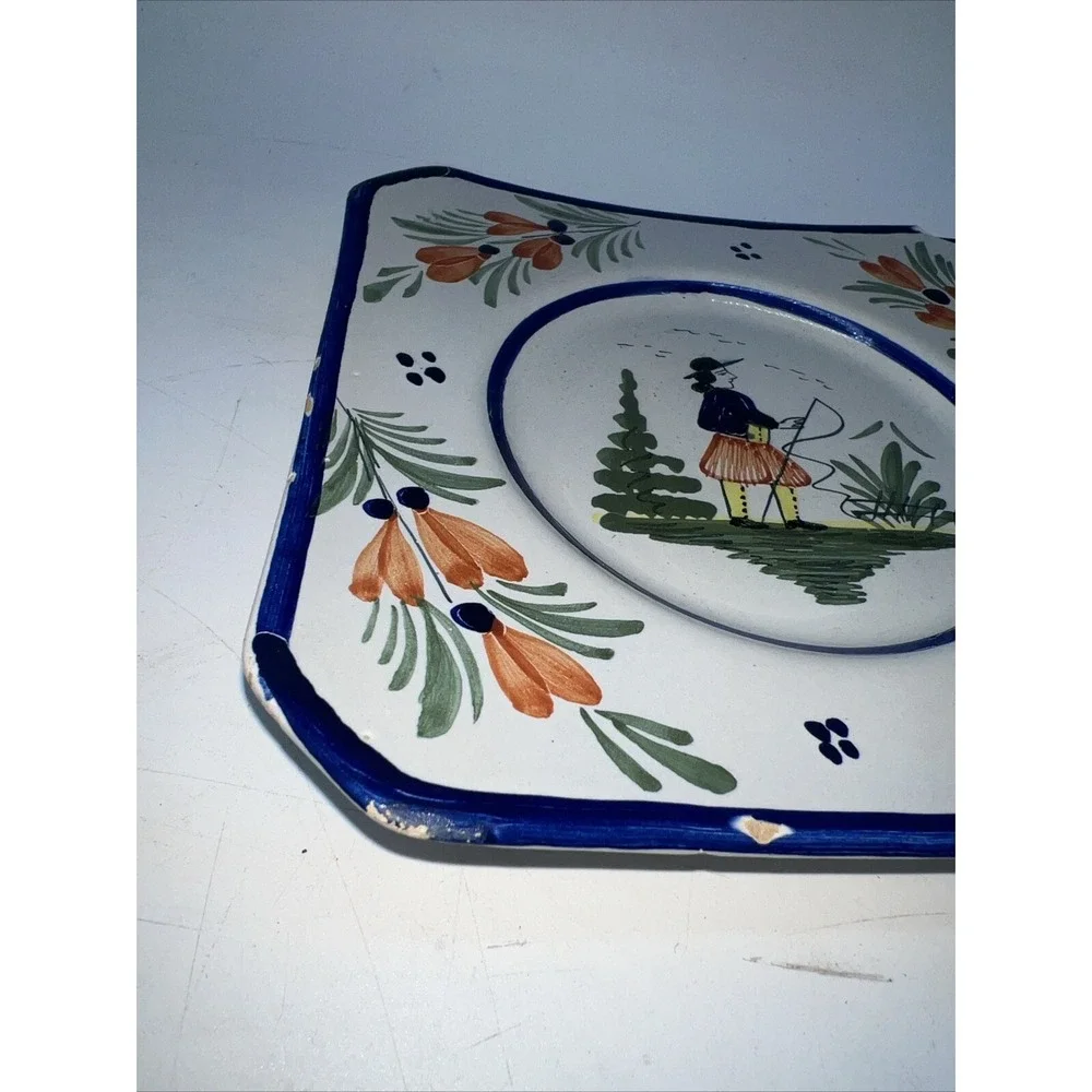 White Quimper Pottery Square Plate 6.5